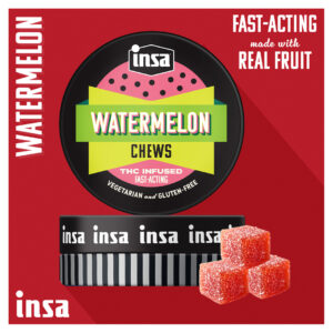 Insa Watermelon Cannabis Chews tin with THC-infused gummies — fast-acting cannabis edibles Connecticut
